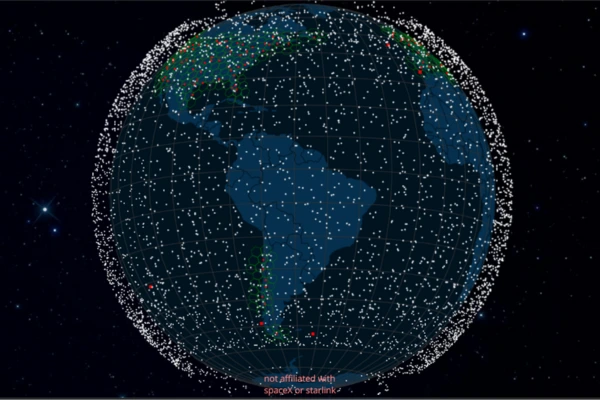 Ilustração representativa das posições geoestacionárias dos satélites da Starlink
